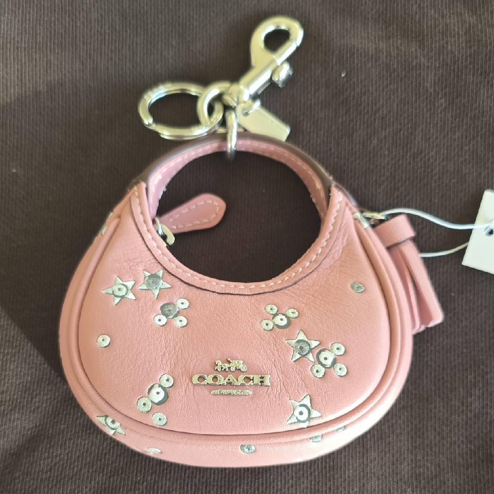 Coach Pink Star Studded Leather Key Ring Card Holder